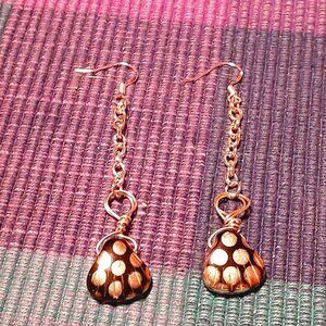 Handmade Silver Tone Earrings black silver art glass 3"